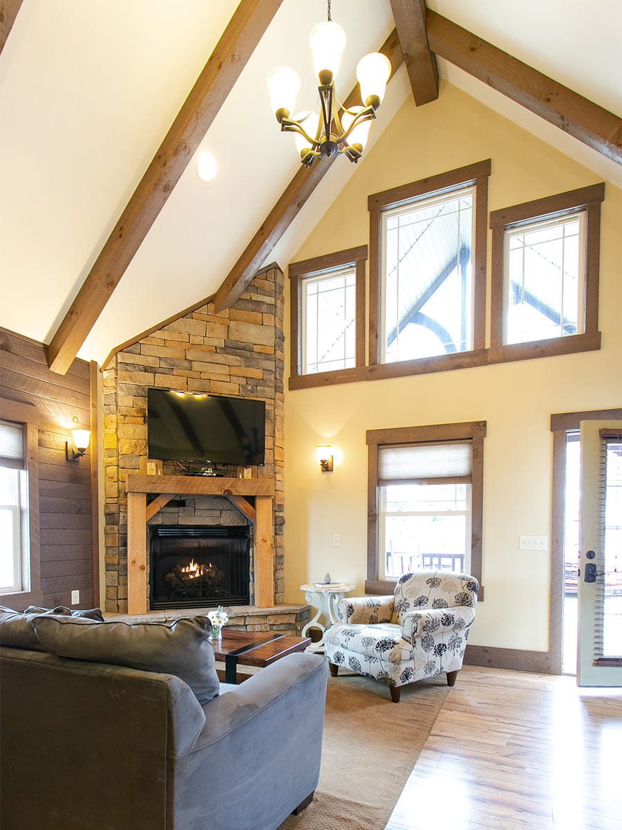 Living room with vaulted ceiling