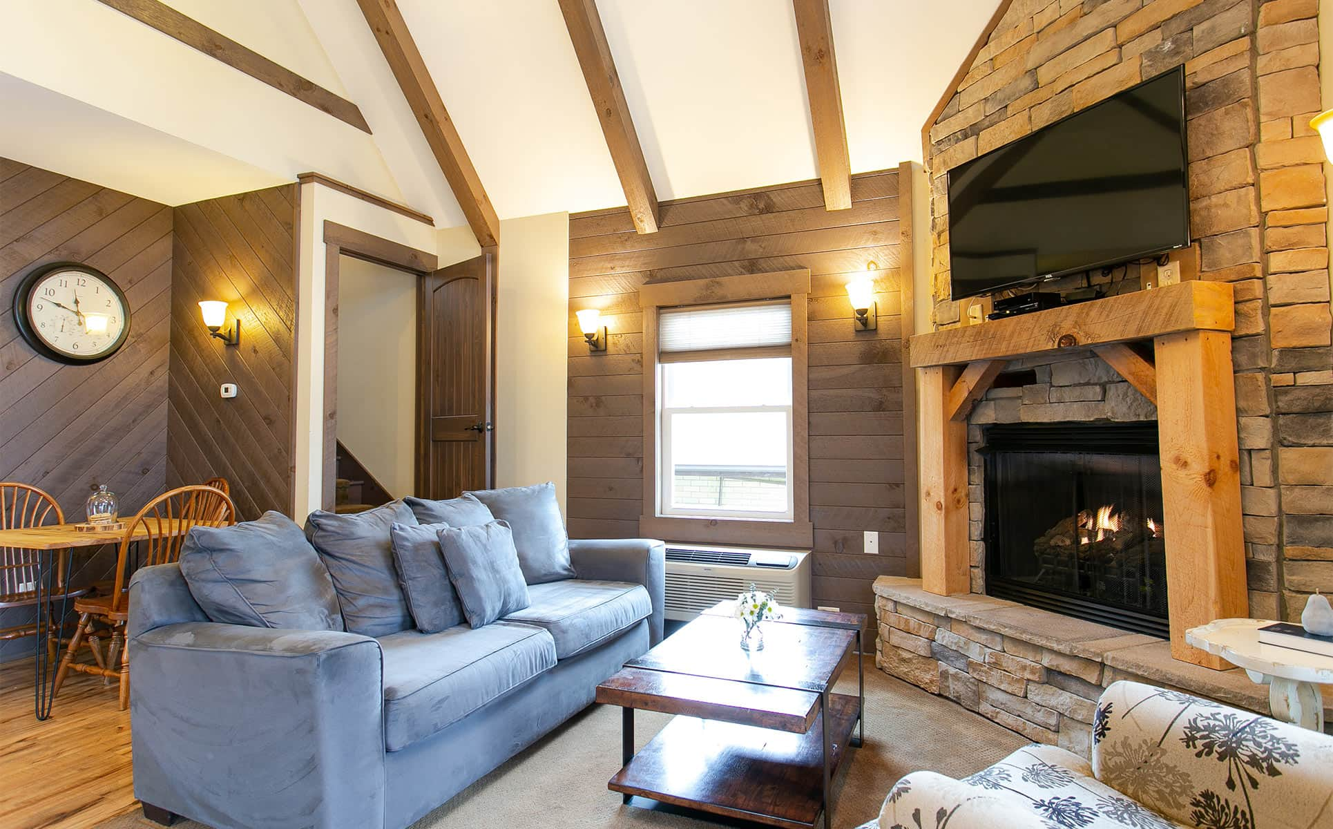 Dining Room and Living Room with Gas Fireplace