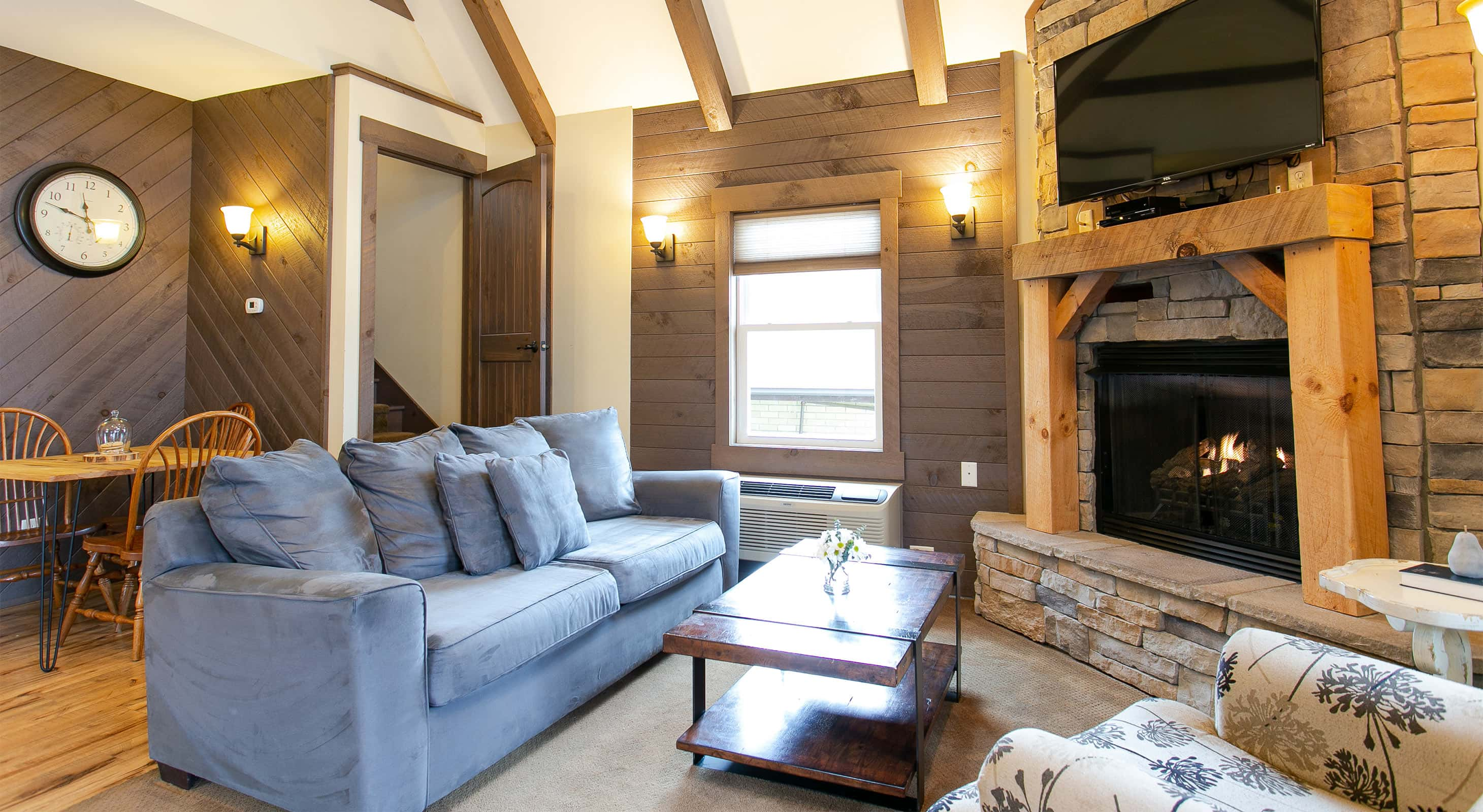 Dining Room and Living Room with Gas Fireplace