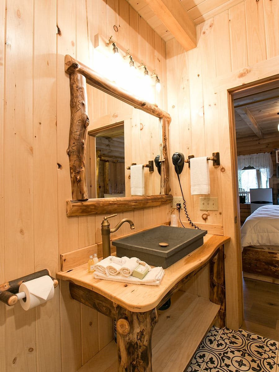 Bathroom with wood vanity