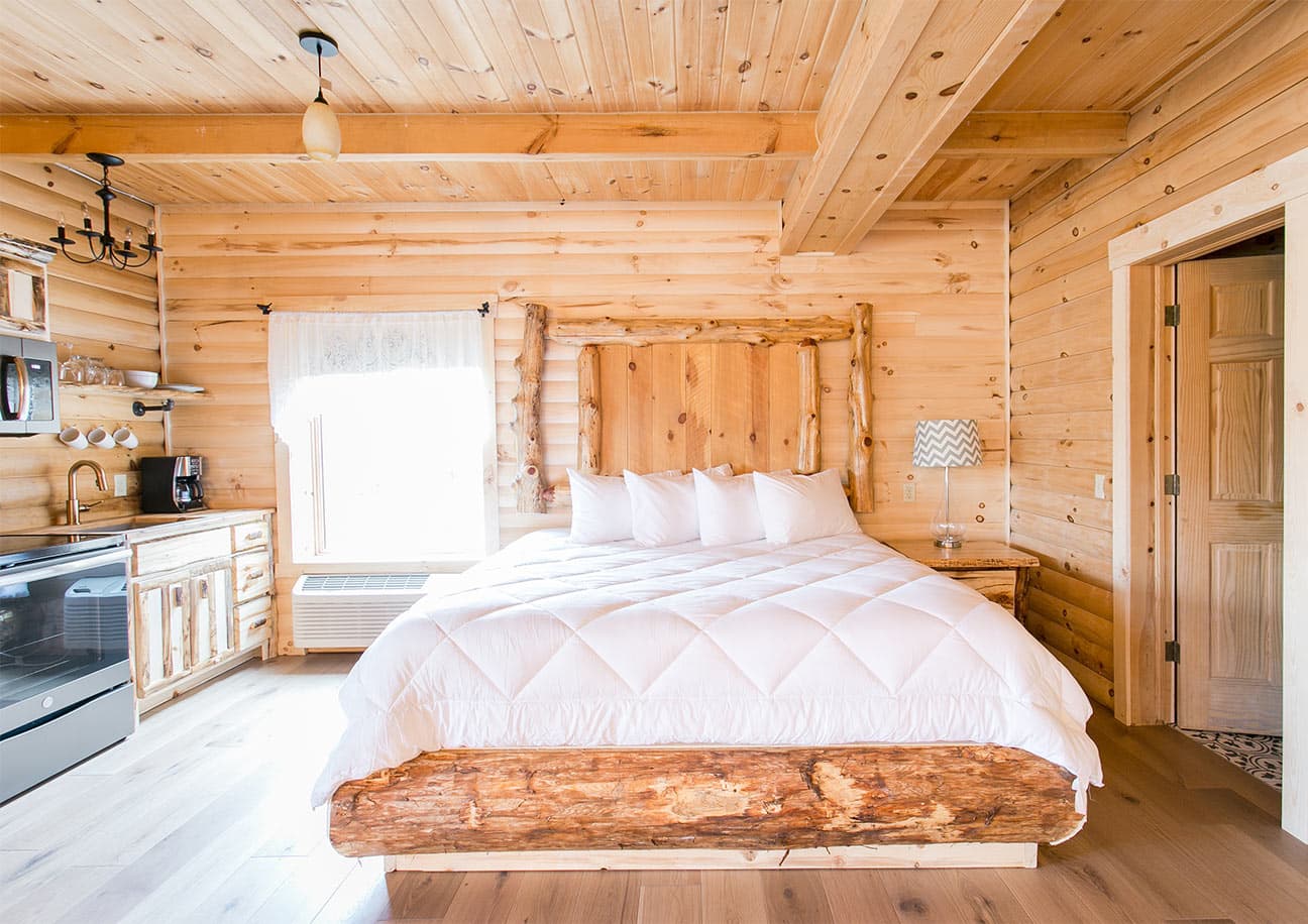 Bed with Kitchen in background