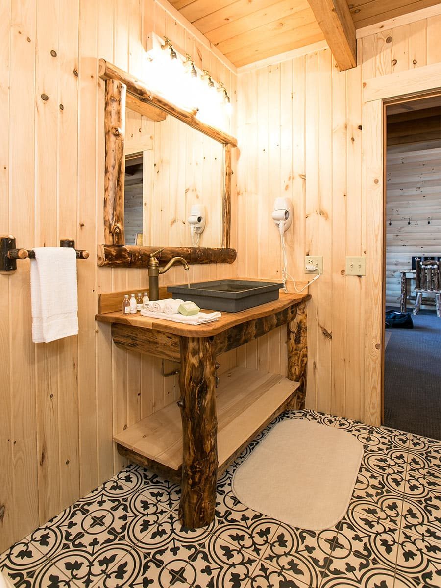 Bathroom with wood vanity