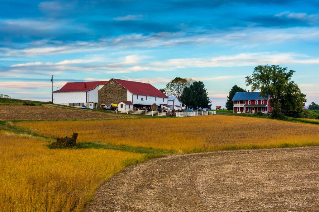 Amish farm with rolling hills