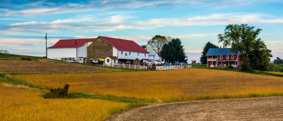 Amish farm with rolling hills