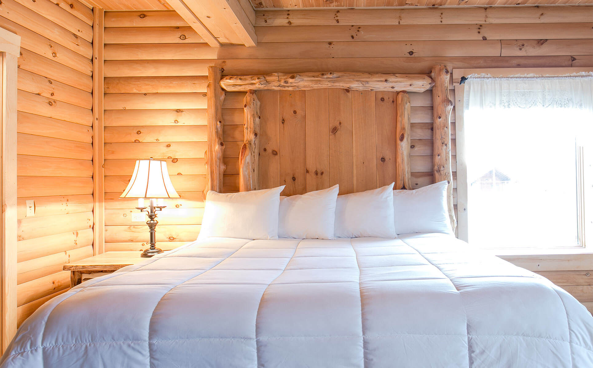 King Bed with wooden headboard