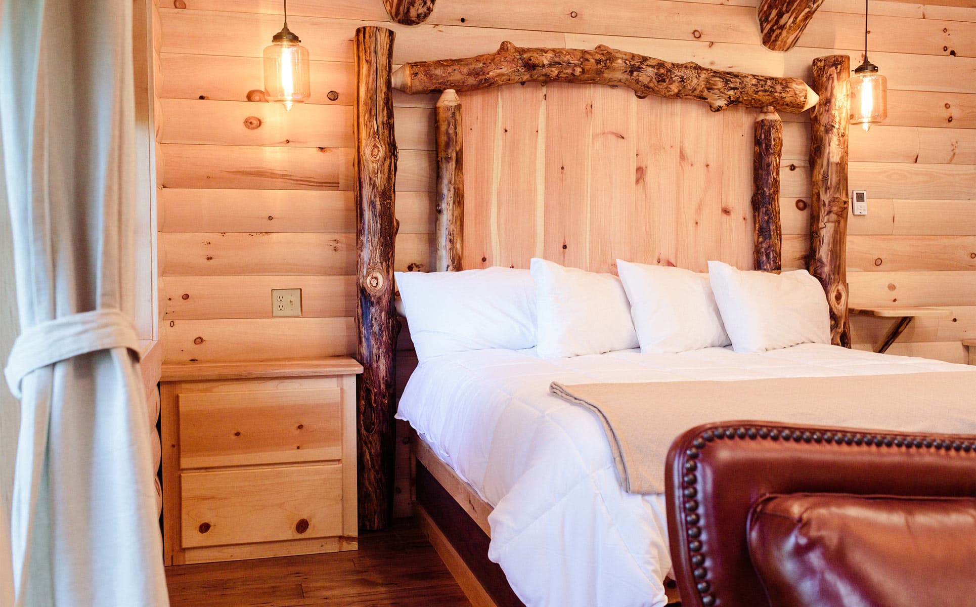 King Bed with ornate log frame