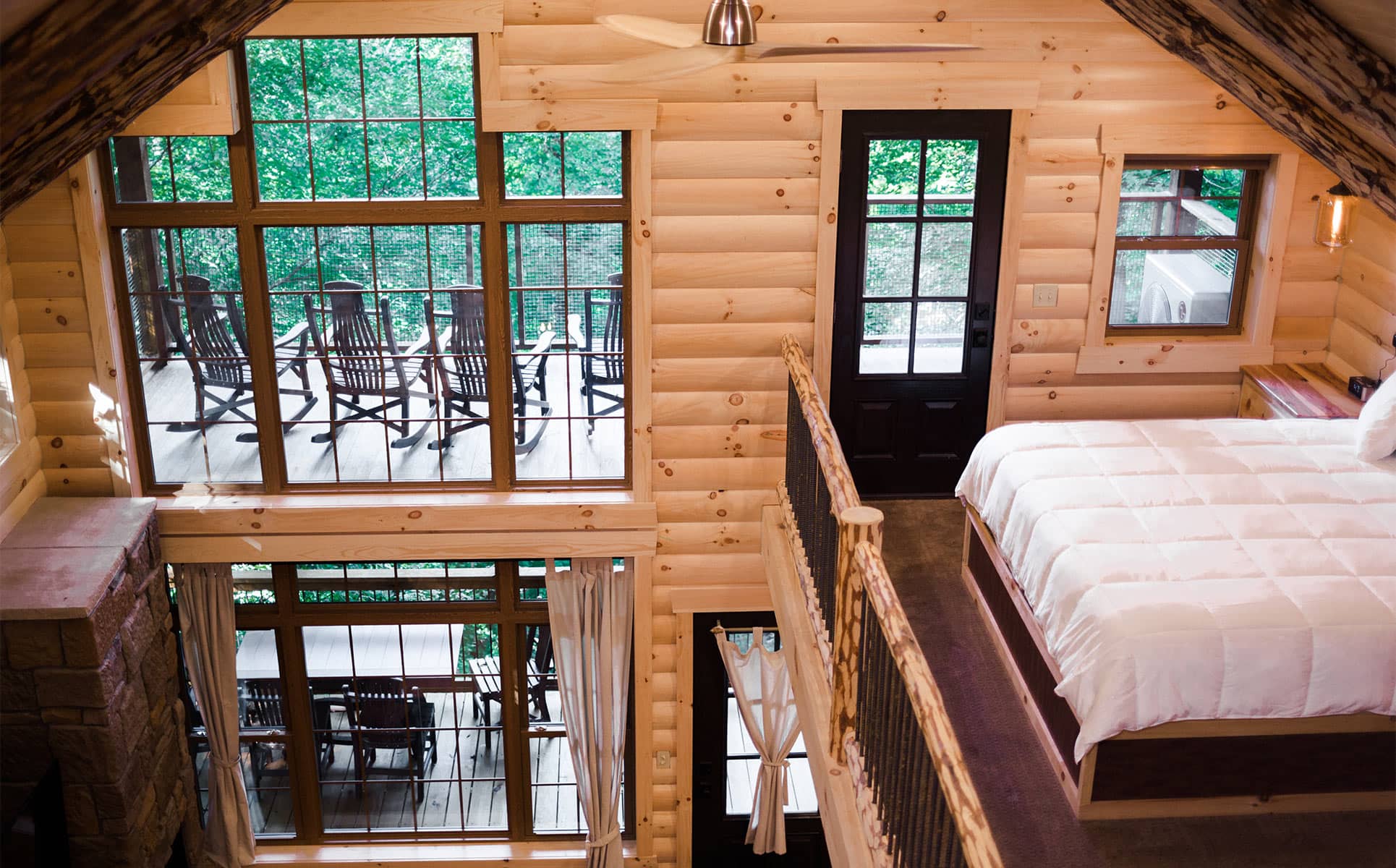 View of the king bed in the loft