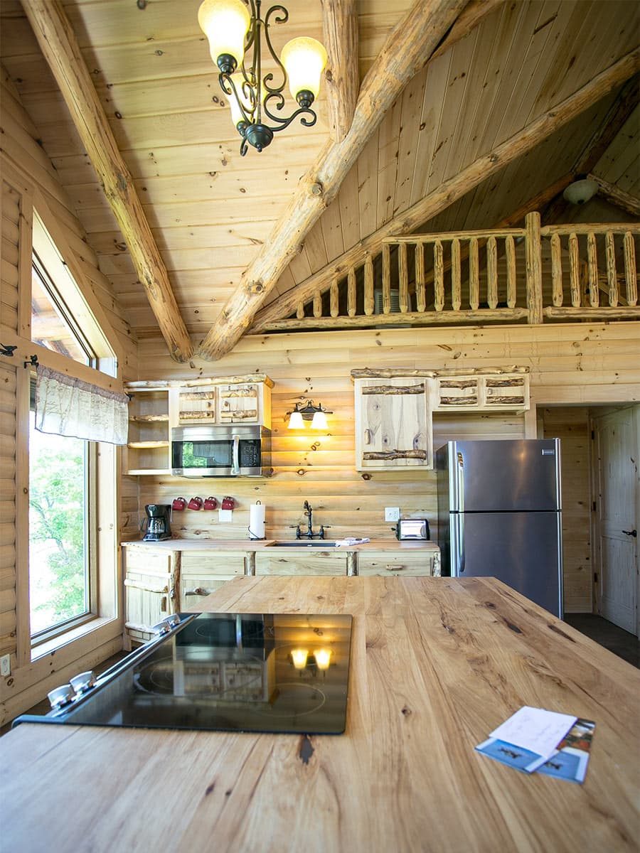 Kitchen area showing appliances and view of loft