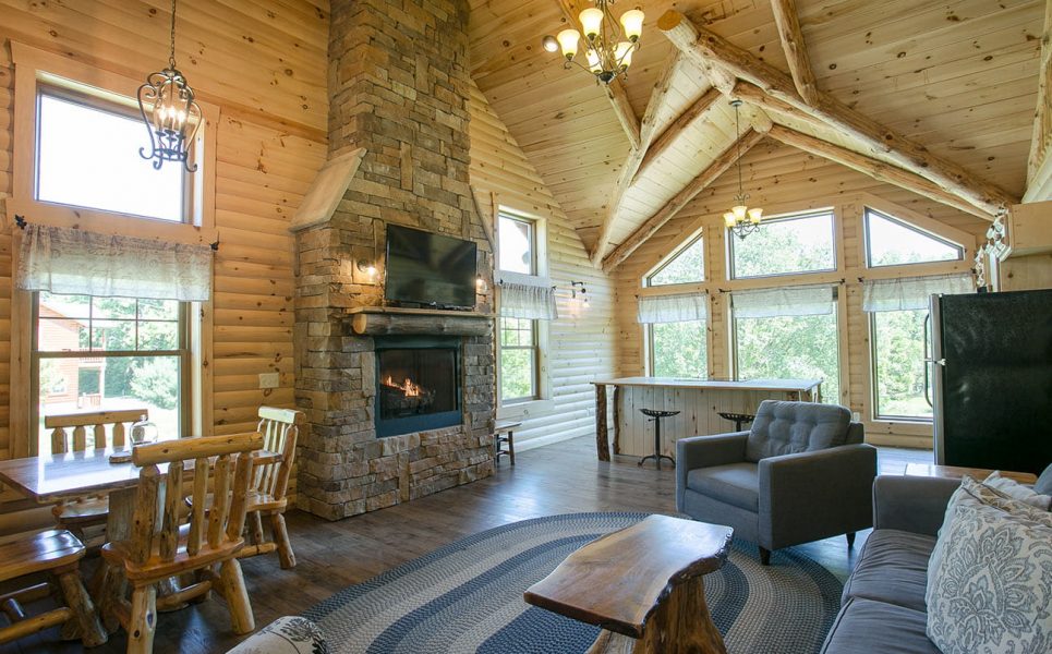 Living Room area with stone fireplace