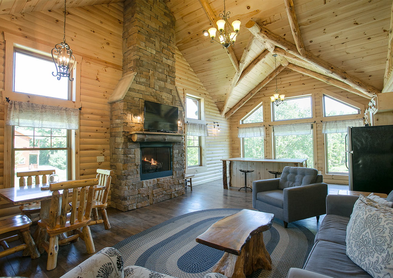 Living Room area with stone fireplace